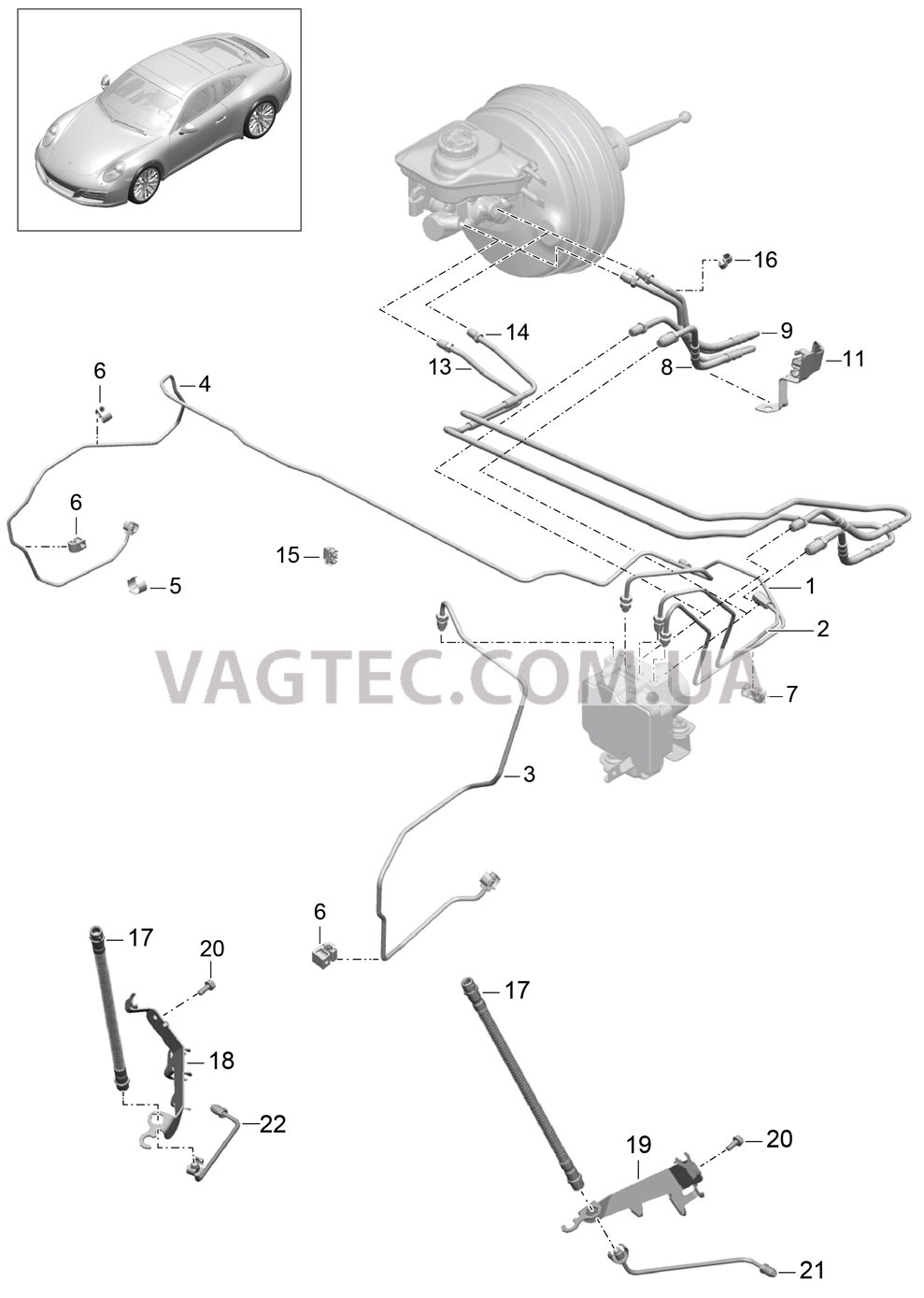 604-005 Тормозные магистрали, Передняя часть кузова, передний для PORSCHE 911.Carrera 2017-2018