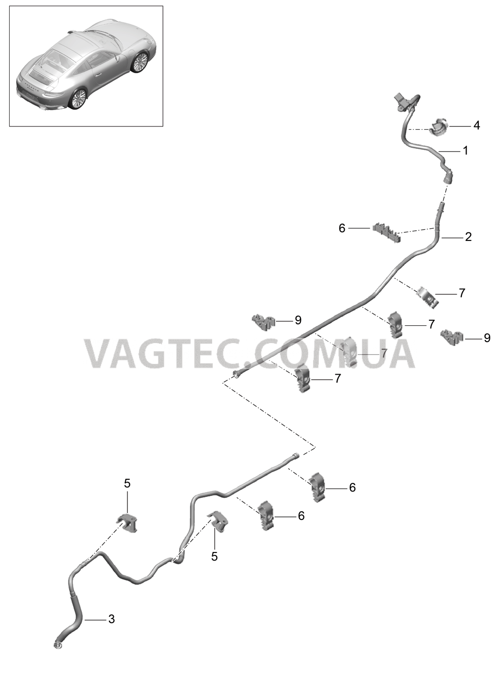 604-015 Вакуумный трубопровод, Тормозной усилитель, передний, средний, задний для PORSCHE 911.Carrera 2017-2018