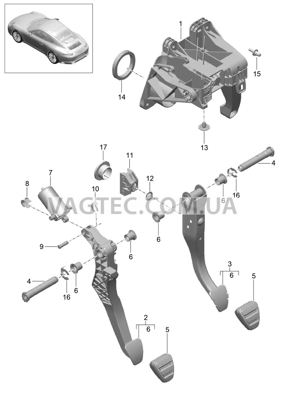 702-000 Педальный механизм, Педаль тормоза, Педаль сцепления для PORSCHE 911.Carrera 2017-2018