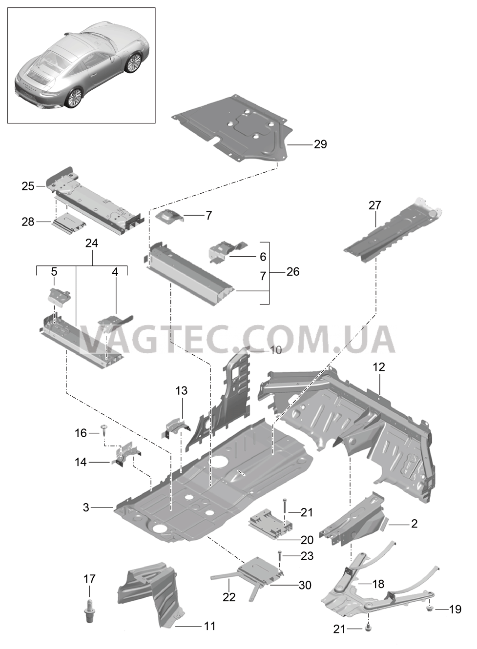 801-020 Днище, средний для PORSCHE 911.Carrera 2017-2018