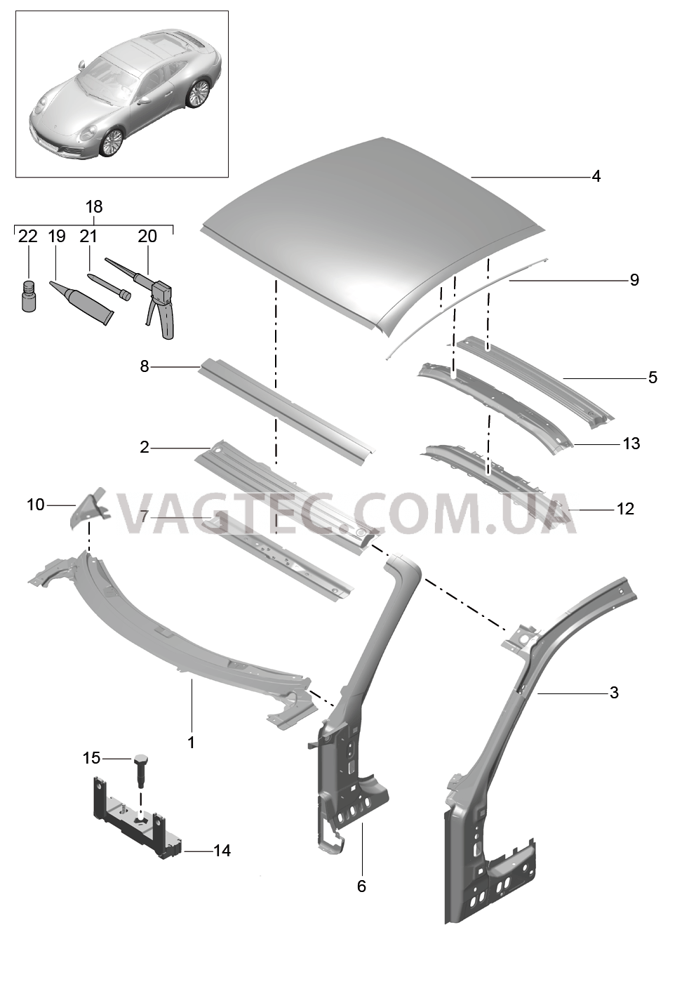 801-045 Обтекатель, Крыша для PORSCHE 911.Carrera 2017-2018USA