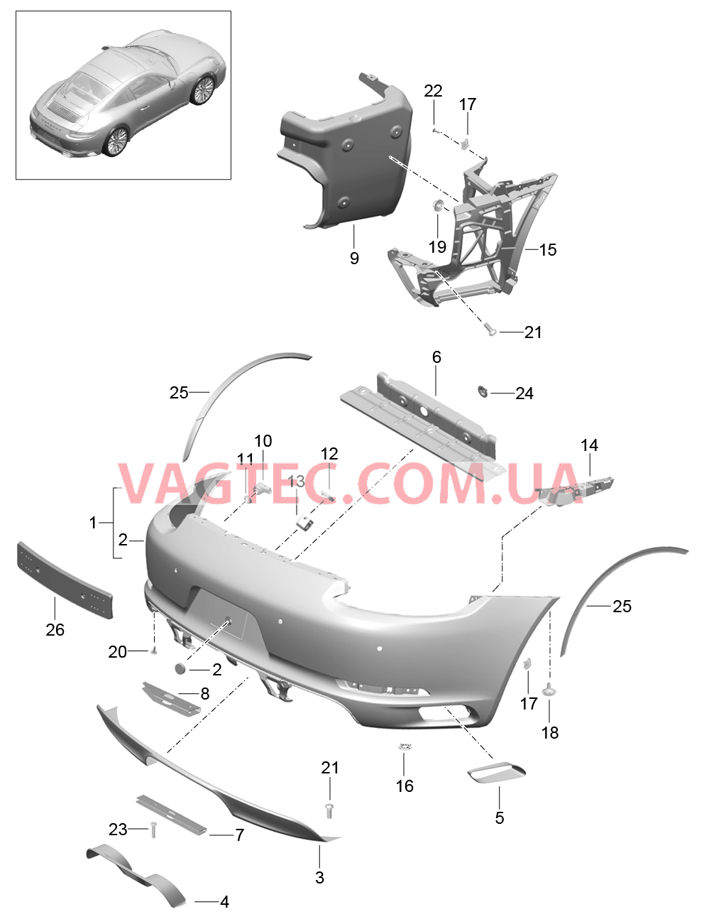 802-011 Бампер, задний, CARRERA 2
						
						I176 для PORSCHE 911.Carrera 2017-2018USA