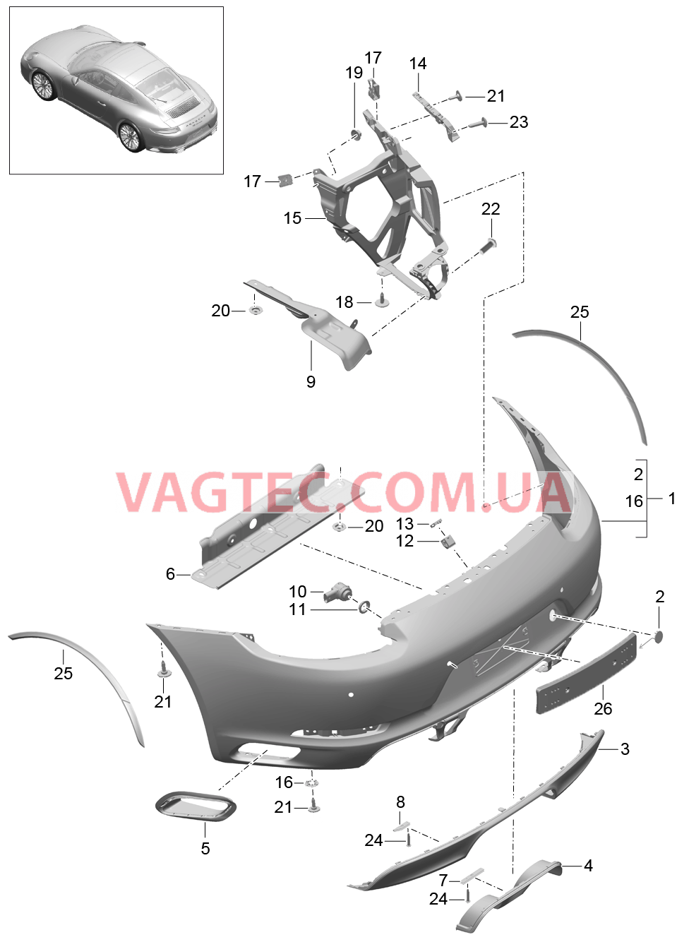 802-016 Бампер, задний, CARRERA 4
						
						I176 для PORSCHE 911.Carrera 2017-2018USA