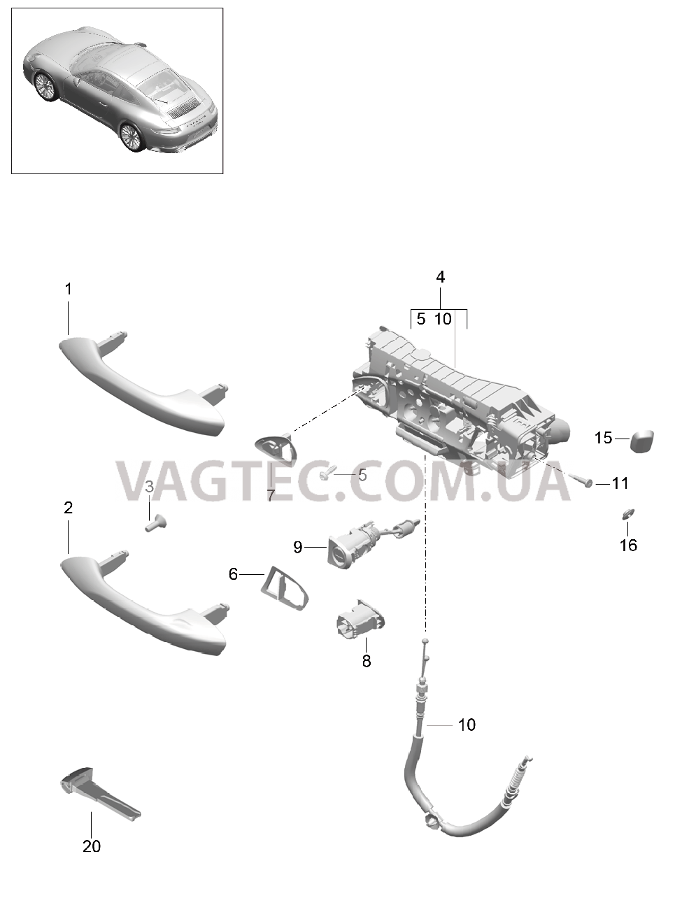 804-020 Рукоятка двери для PORSCHE 911.Carrera 2017-2018