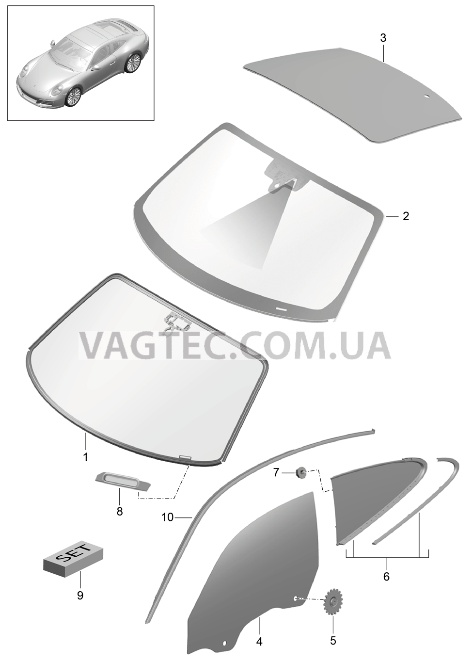 805-000 Остекление для PORSCHE 911.Carrera 2017-2018