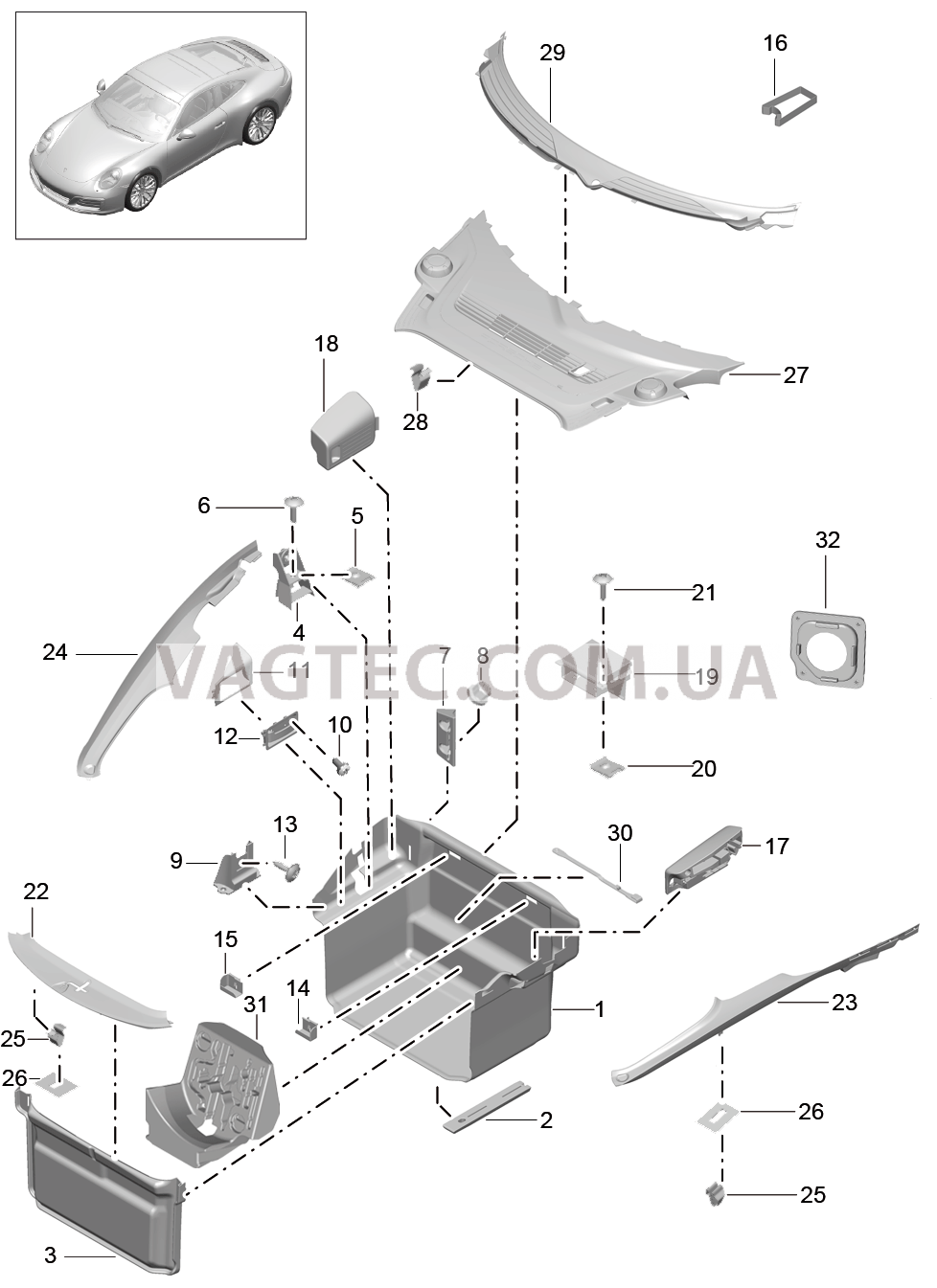 807-000 Багажный отсек
						
						CARRERA 2 для PORSCHE 911.Carrera 2017-2018USA