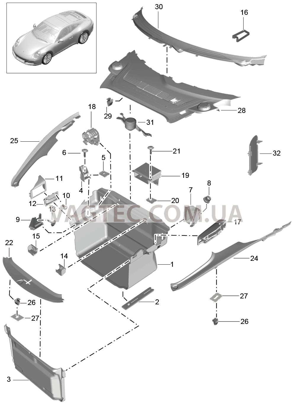 807-005 Багажный отсек
						
						CARRERA 4, TARGA для PORSCHE 911.Carrera 2017-2018USA