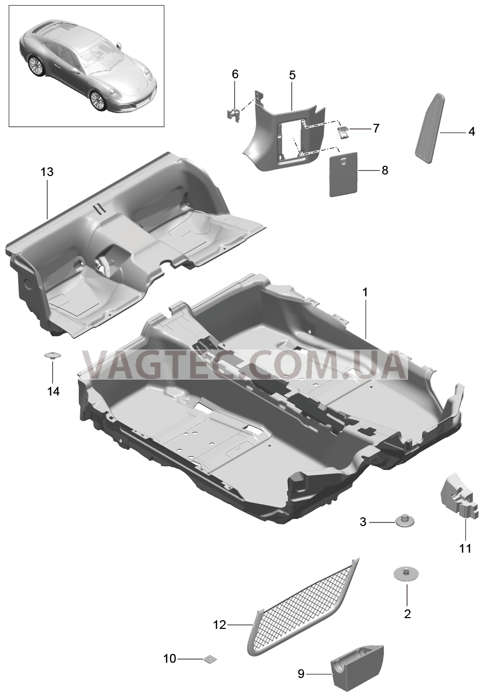 807-010 Накладка на днище, Обивки для PORSCHE 911.Carrera 2017-2018