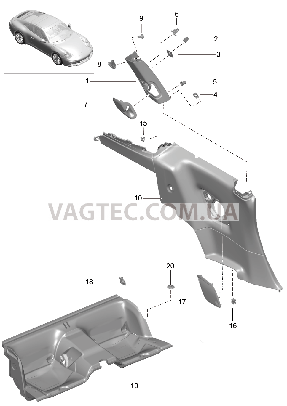 807-020 Боков.обшивка, Углубление для сиденья, Стойка В
						
						COUPE для PORSCHE 911.Carrera 2017-2018