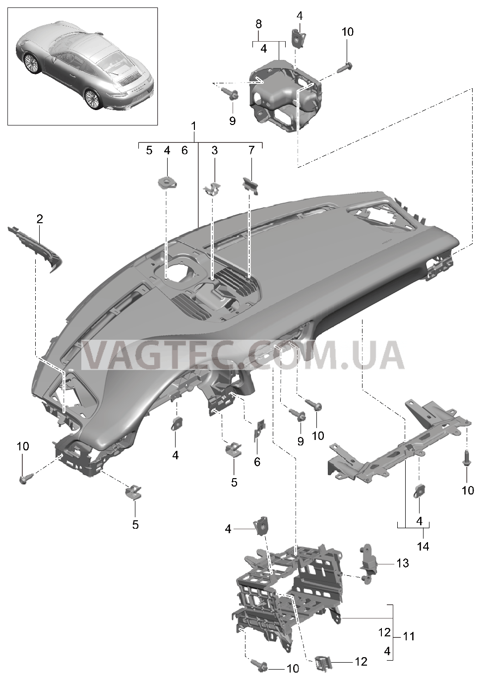 809-000 Облицовка передней панели, Верхняя часть, с, Крепежные элементы для PORSCHE 911.Carrera 2017-2018USA