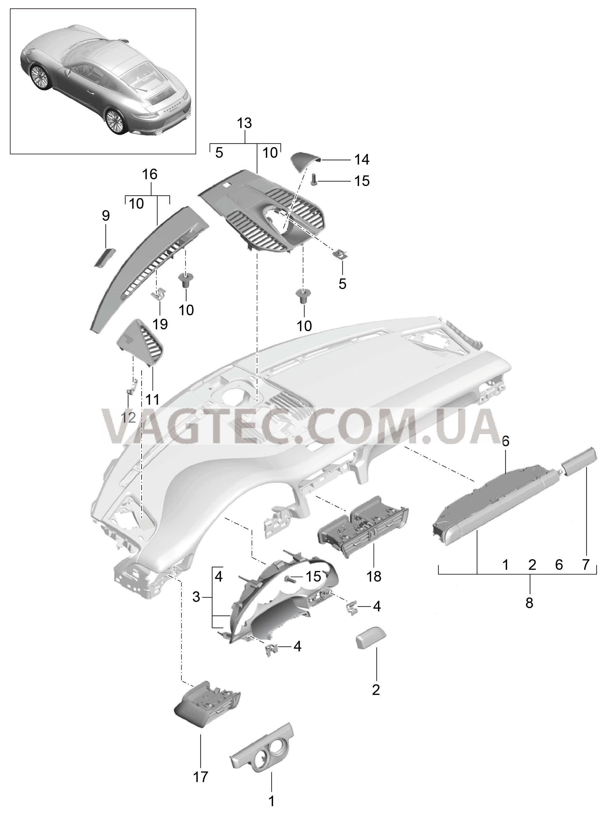 809-005 Детали, Облицовка передней панели, Верхняя часть для PORSCHE 911.Carrera 2017-2018