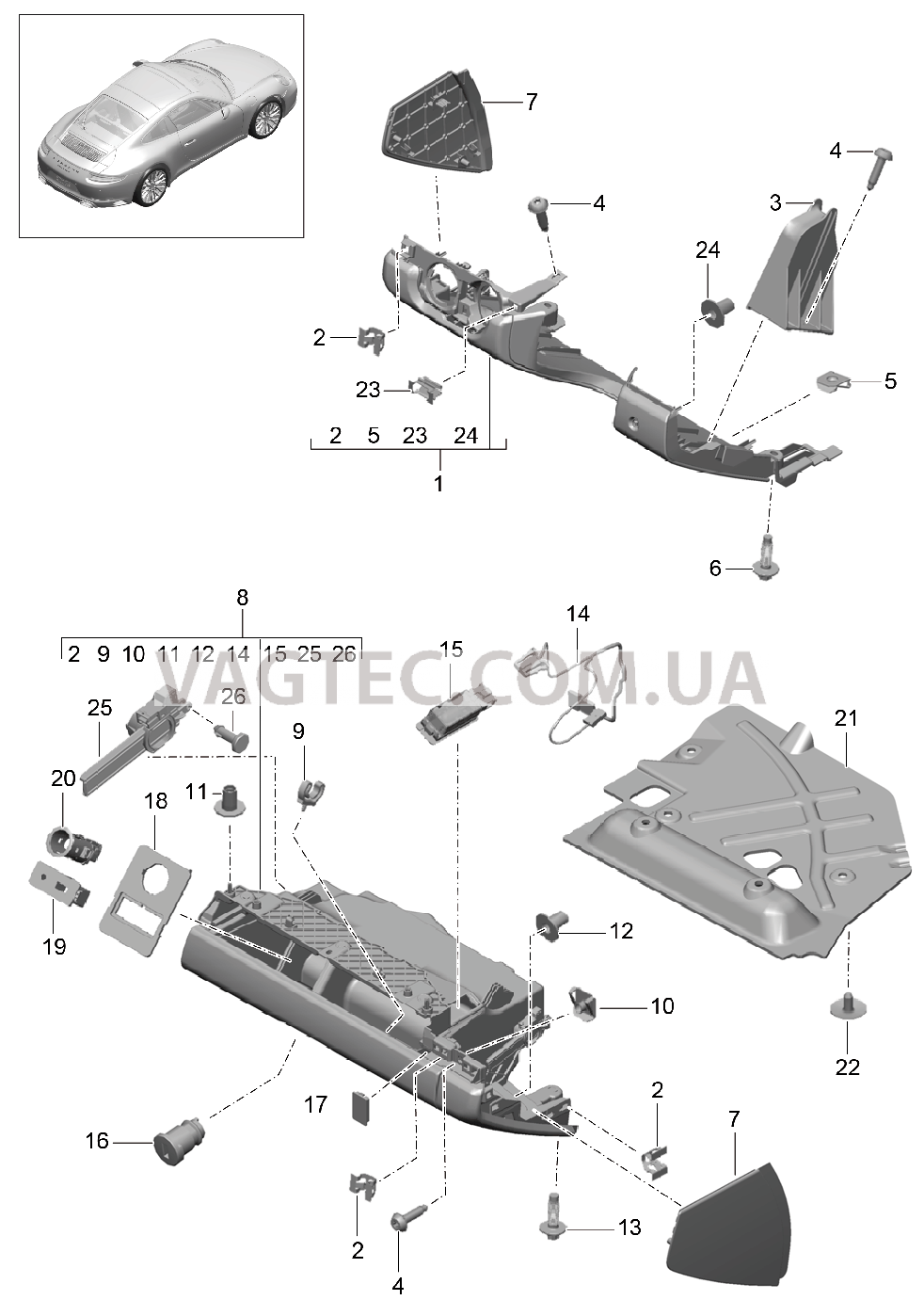 809-010 Перчаточный ящик, и, Обшивка, Сторона водителя для PORSCHE 911.Carrera 2017-2018USA