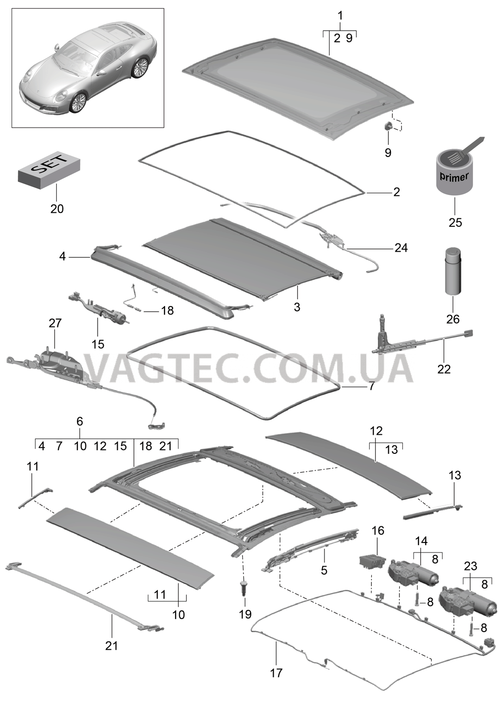 811-005 Стеклянная крыша
						
						I653 для PORSCHE 911.Carrera 2017-2018USA