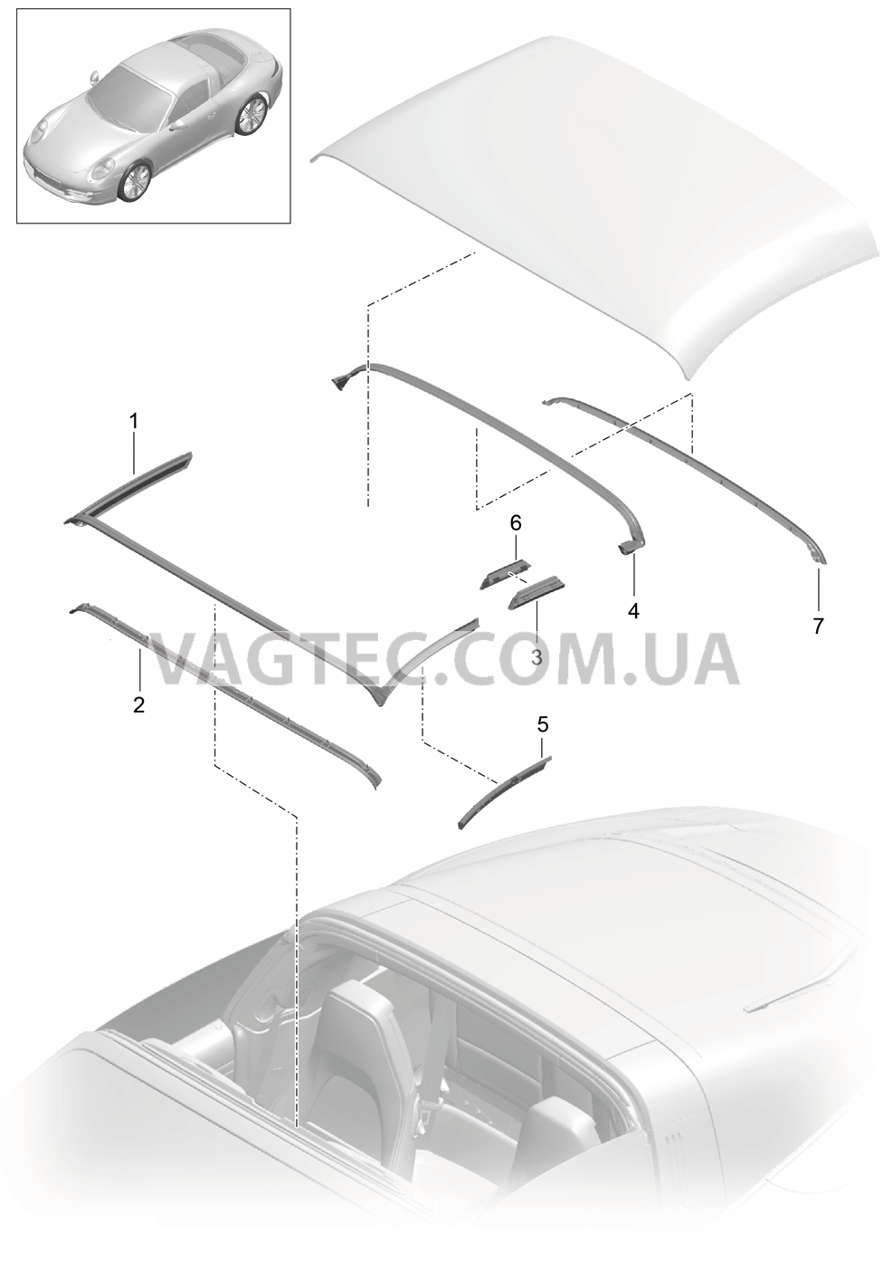 811-032 Складной верх, Прокладка
						
						TARGA для PORSCHE 911.Carrera 2017-2018USA