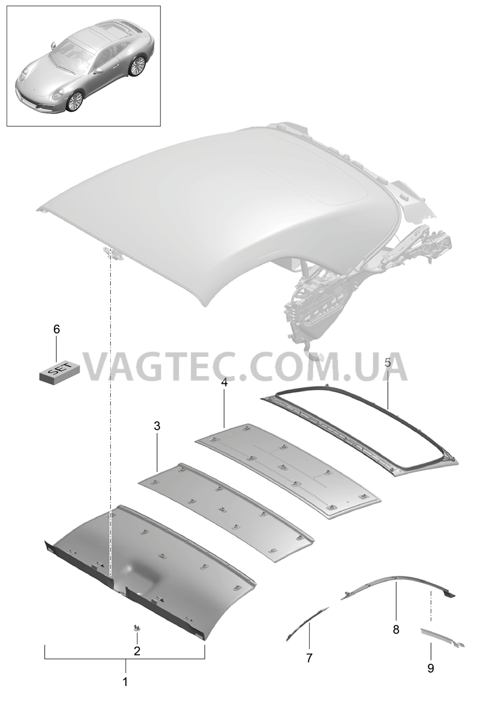 811-040 Складной верх, Обшивка потолка
						
						CABRIO для PORSCHE 911.Carrera 2017-2018USA