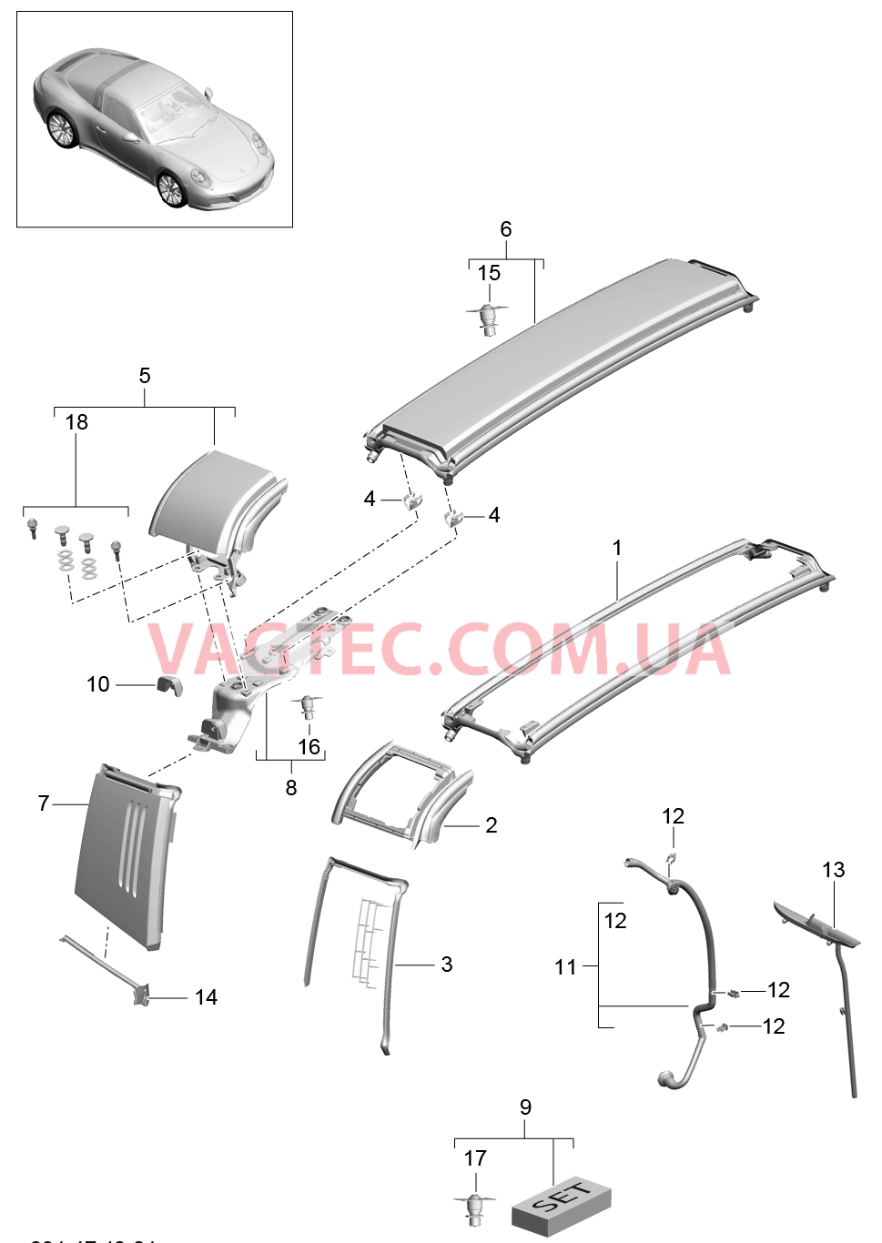 811-052 Панель, TARGA, Скоба, и, Заслонка
						
						TARGA для PORSCHE 911.Carrera 2017-2018USA