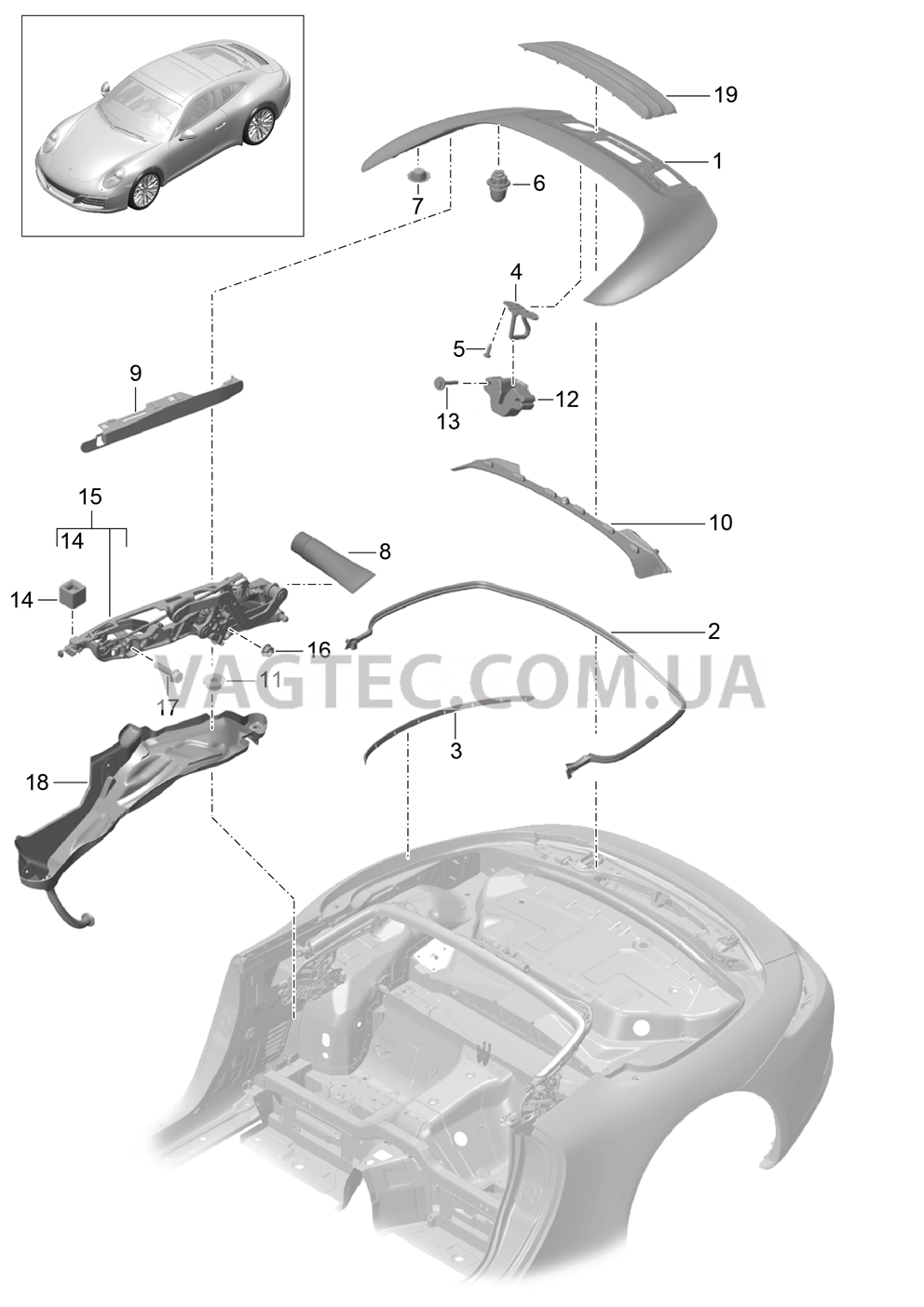 811-060 Отсек складного верха, Крышка
						
						CABRIO для PORSCHE 911.Carrera 2017-2018