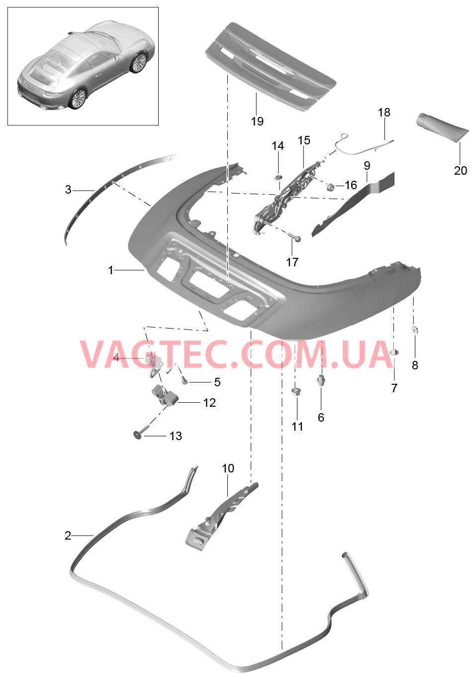 811-062 Отсек складного верха, Крышка
						
						TARGA для PORSCHE 911.Carrera 2017-2018USA