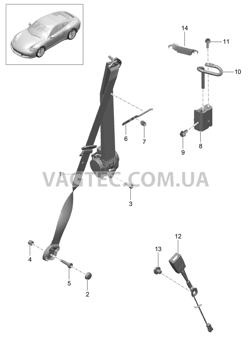 812-000 Ремень безопасности, передний для PORSCHE 911.Carrera 2017-2018