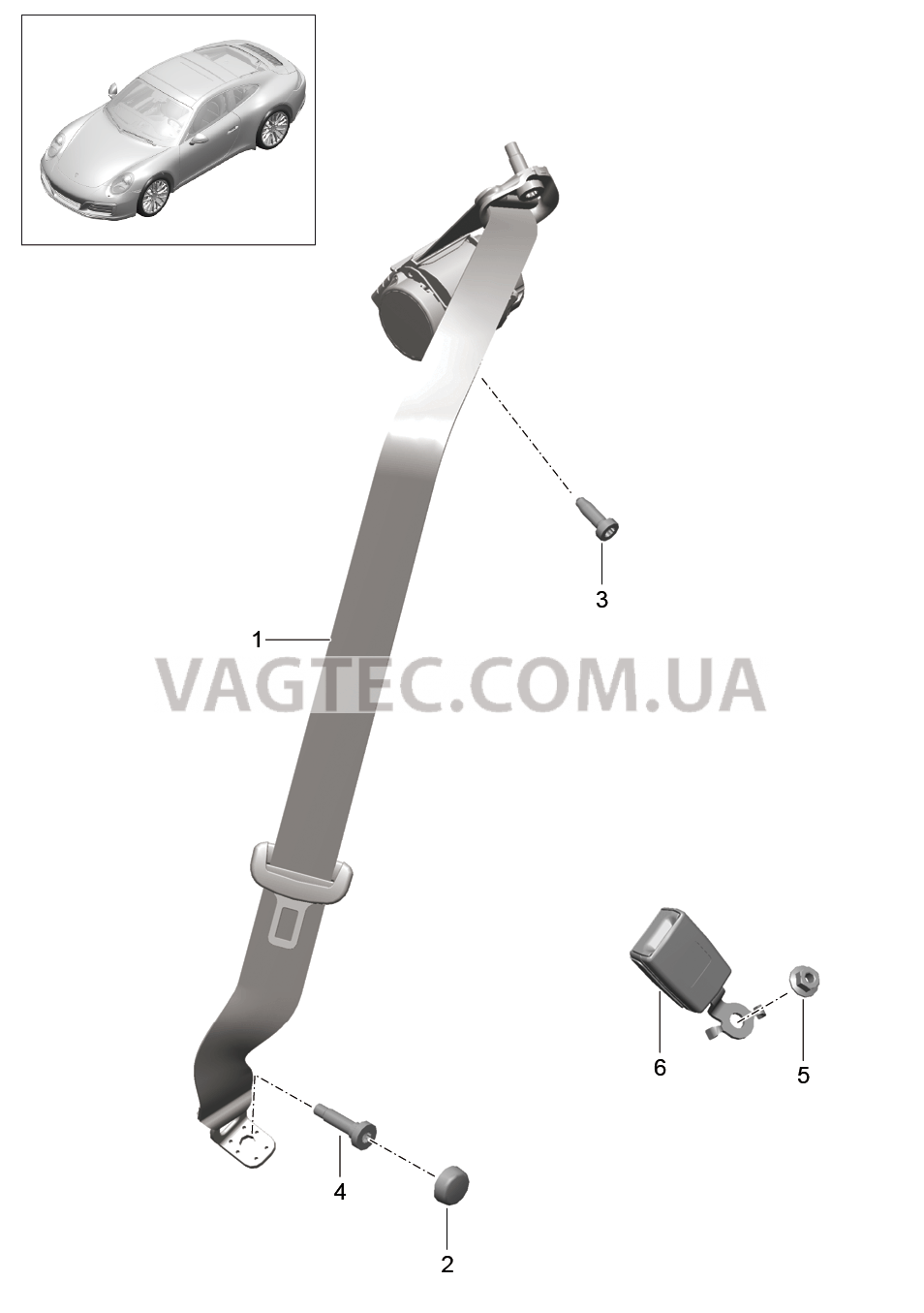 812-005 Ремень безопасности, задний для PORSCHE 911.Carrera 2017-2018