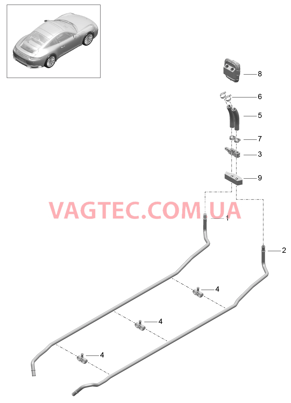 813-050 Обогрев, Подводящий трубопровод, Обратная магистраль для PORSCHE 911.Carrera 2017-2018