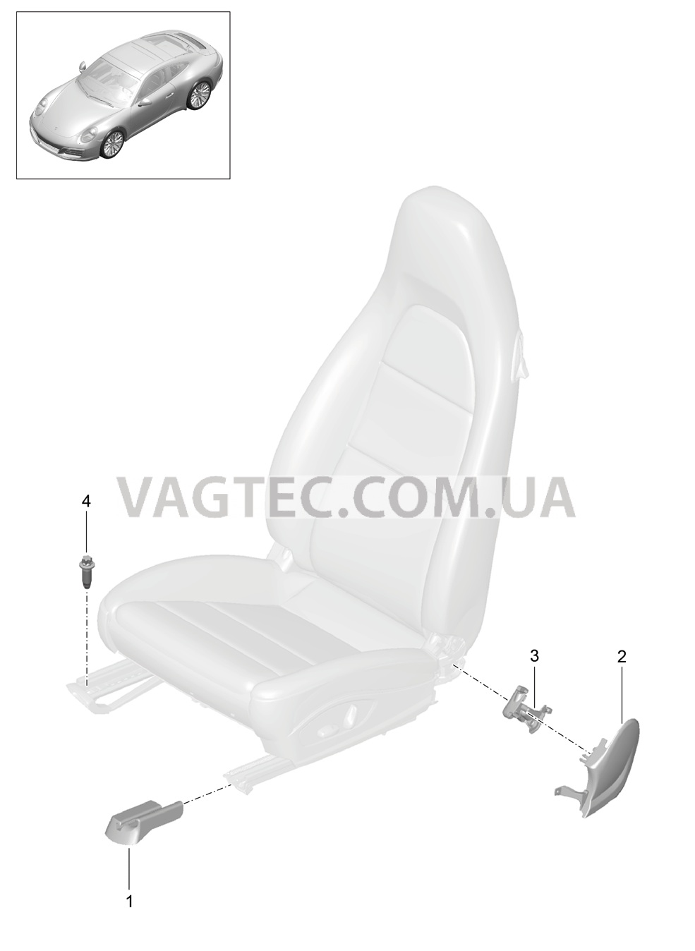 817-000 Переднее сиденье, полный, Спортивное сиденье, Не поставляется, Панель, Предохранит.направляющ. для PORSCHE 911.Carrera 2017-2018