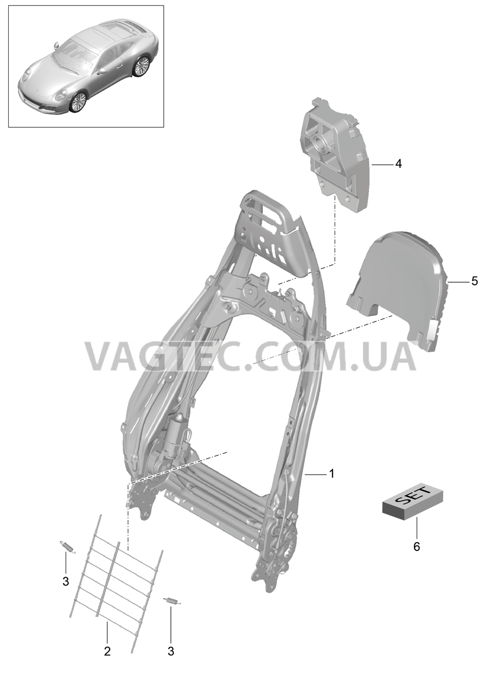 817-006 Каркас спинки, Спортивное сиденье, Детали для PORSCHE 911.Carrera 2017-2018USA