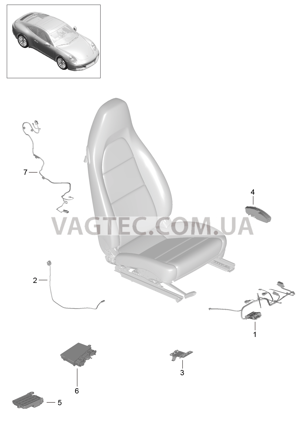 817-010 Жгуты проводов, Выключатель, Блок управления, Электродвигатель, Спортивное сиденье для PORSCHE 911.Carrera 2017-2018