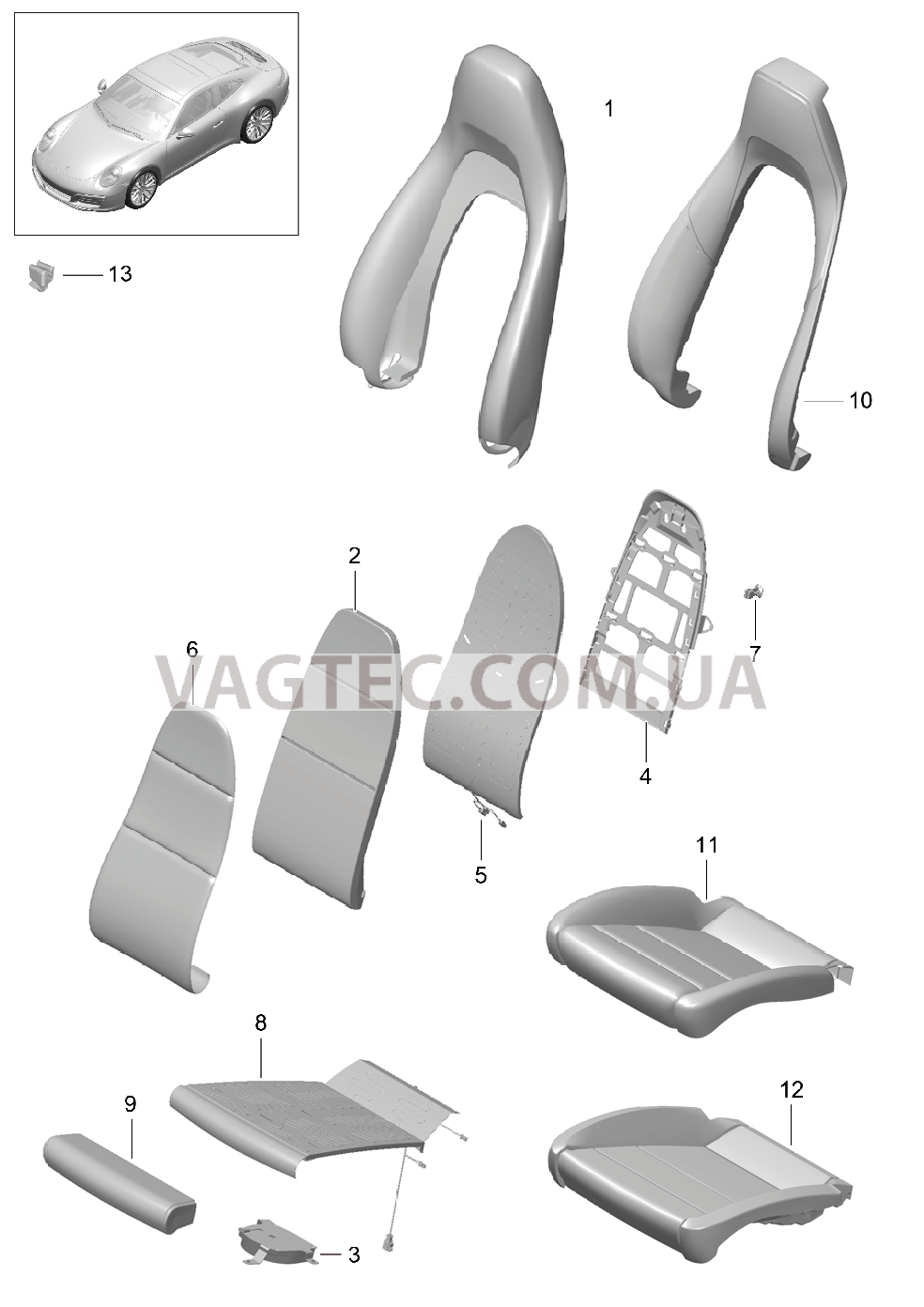 817-017 Покрытие, Пенопласт.комп., Спортивное сиденье PLUS
						
						I983 для PORSCHE 911.Carrera 2017-2018USA