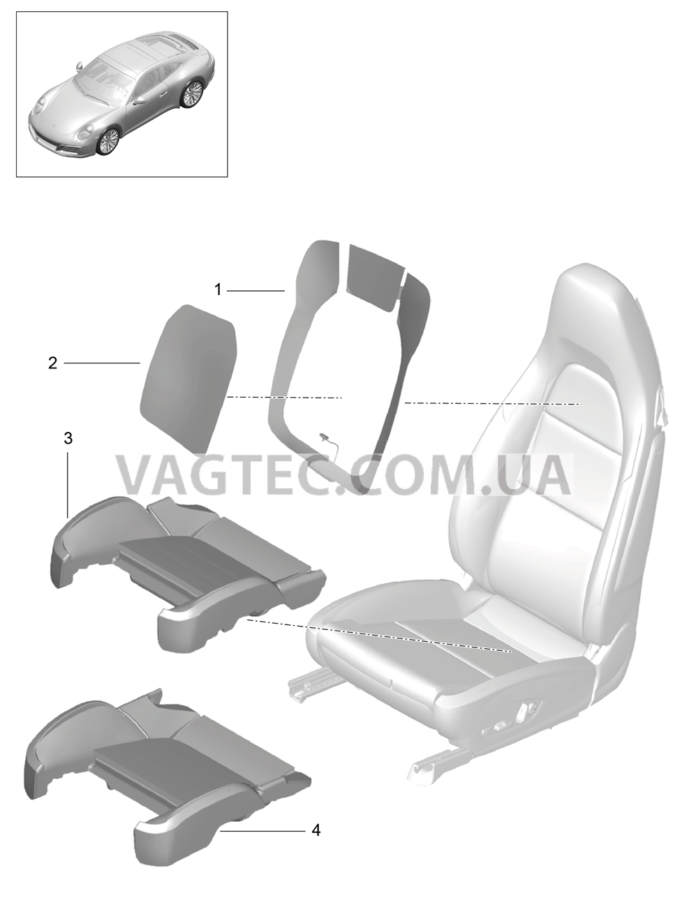 817-018 Обогревающий мат, Боковина спинки, Центральный компонент, Опорная поверхность для PORSCHE 911.Carrera 2017-2018USA