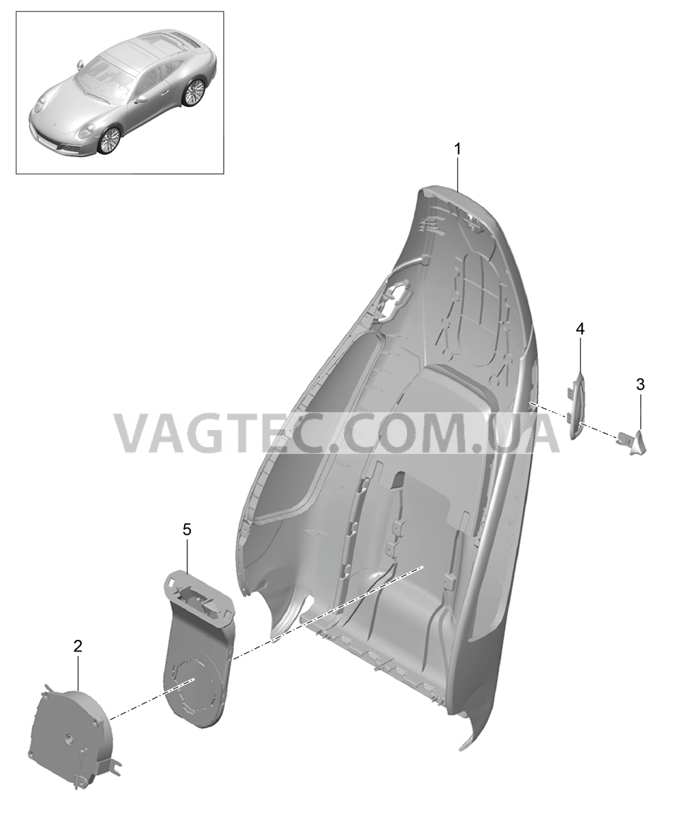 817-019 Каркас спинки, Спортивное сиденье PLUS, Детали для PORSCHE 911.Carrera 2017-2018