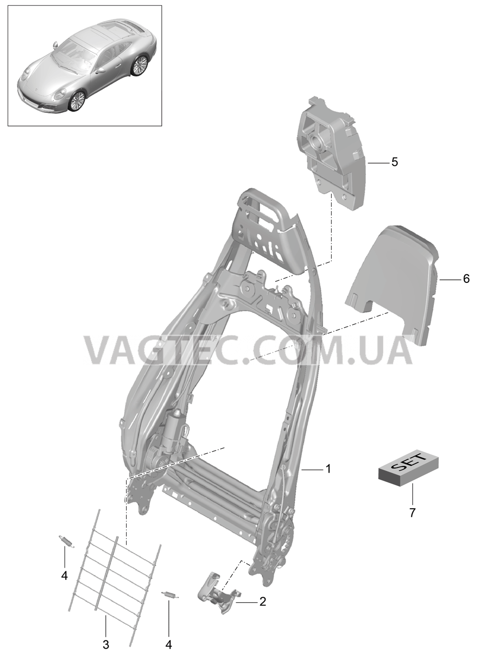 817-021 Каркас спинки, Спортивное сиденье PLUS, Детали для PORSCHE 911.Carrera 2017-2018