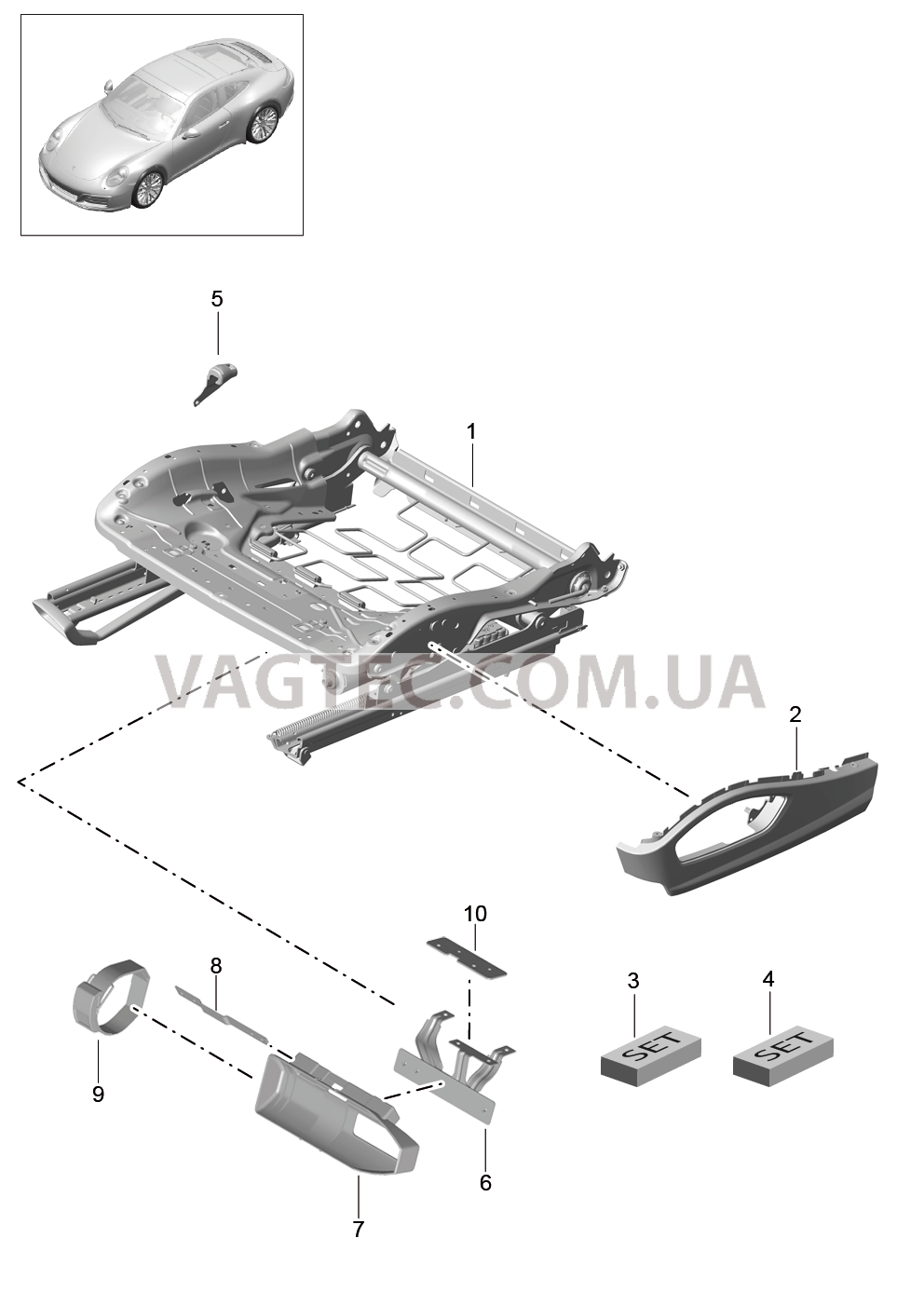 817-023 Регулятор сиденья, Спортивное сиденье PLUS, Детали для PORSCHE 911.Carrera 2017-2018