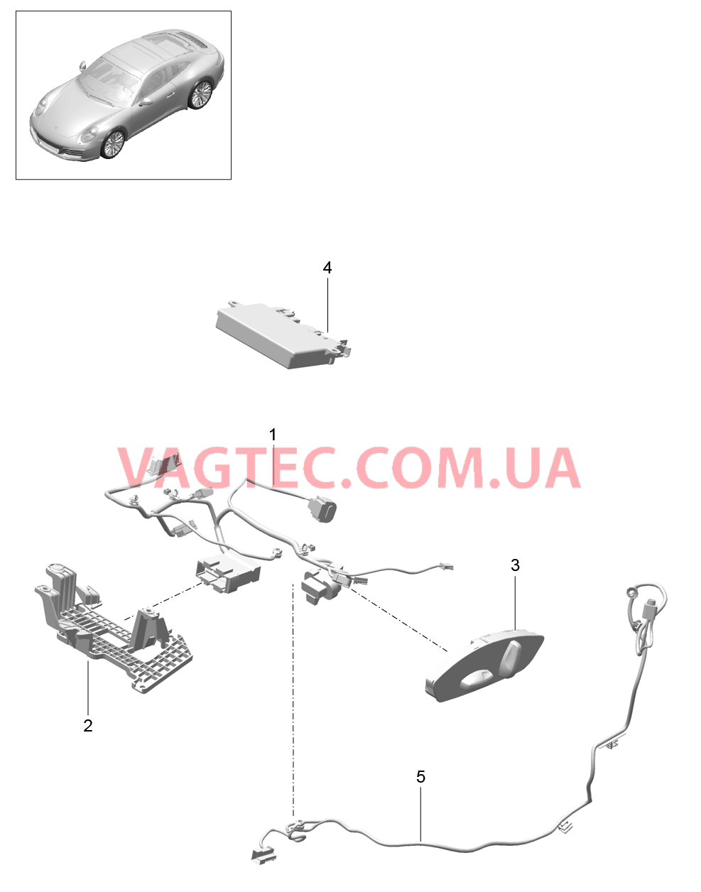 817-025 Жгуты проводов, Выключатель, Блоки управления, Электродвигатель, Спортивное сиденье PLUS для PORSCHE 911.Carrera 2017-2018
