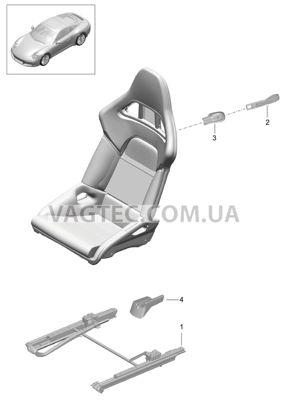 817-030 Ковшеобразное сиденье, складной, полный, Не поставляется для PORSCHE 911.Carrera 2017-2018