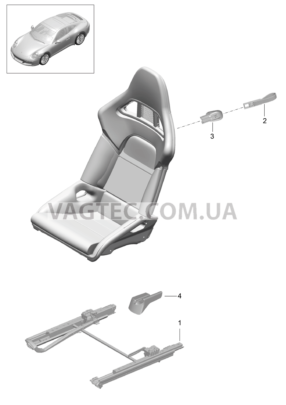 817-030 Ковшеобразное сиденье, складной, полный, Не поставляется для PORSCHE 911.Carrera 2017-2018USA