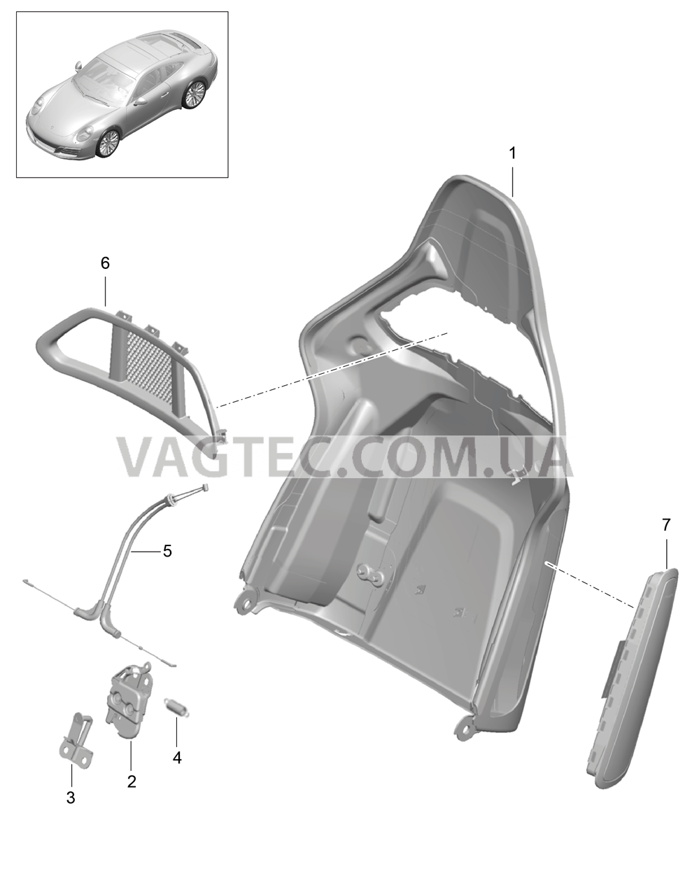 817-036 Каркас спинки, Ковшеобразное сиденье, складной, Детали для PORSCHE 911.Carrera 2017-2018
