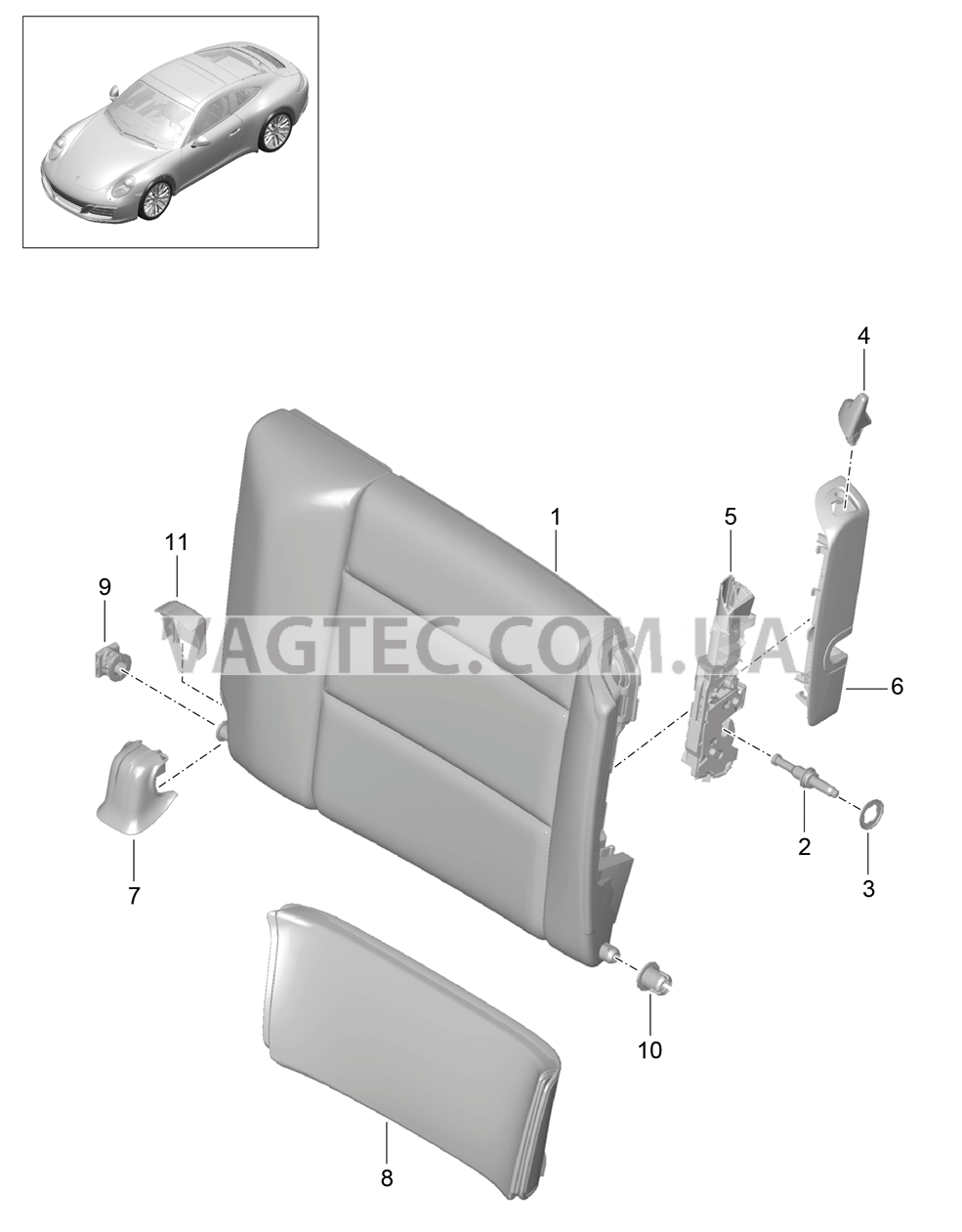 817-044 Спинка заднего сиденья, Детали
						
						CABRIO для PORSCHE 911.Carrera 2017-2018