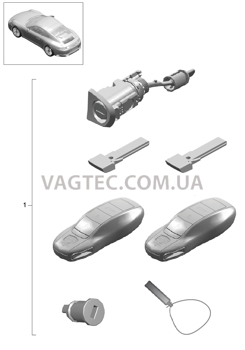 898-000 Ремкомплект, Набор замков для PORSCHE 911.Carrera 2017-2018
