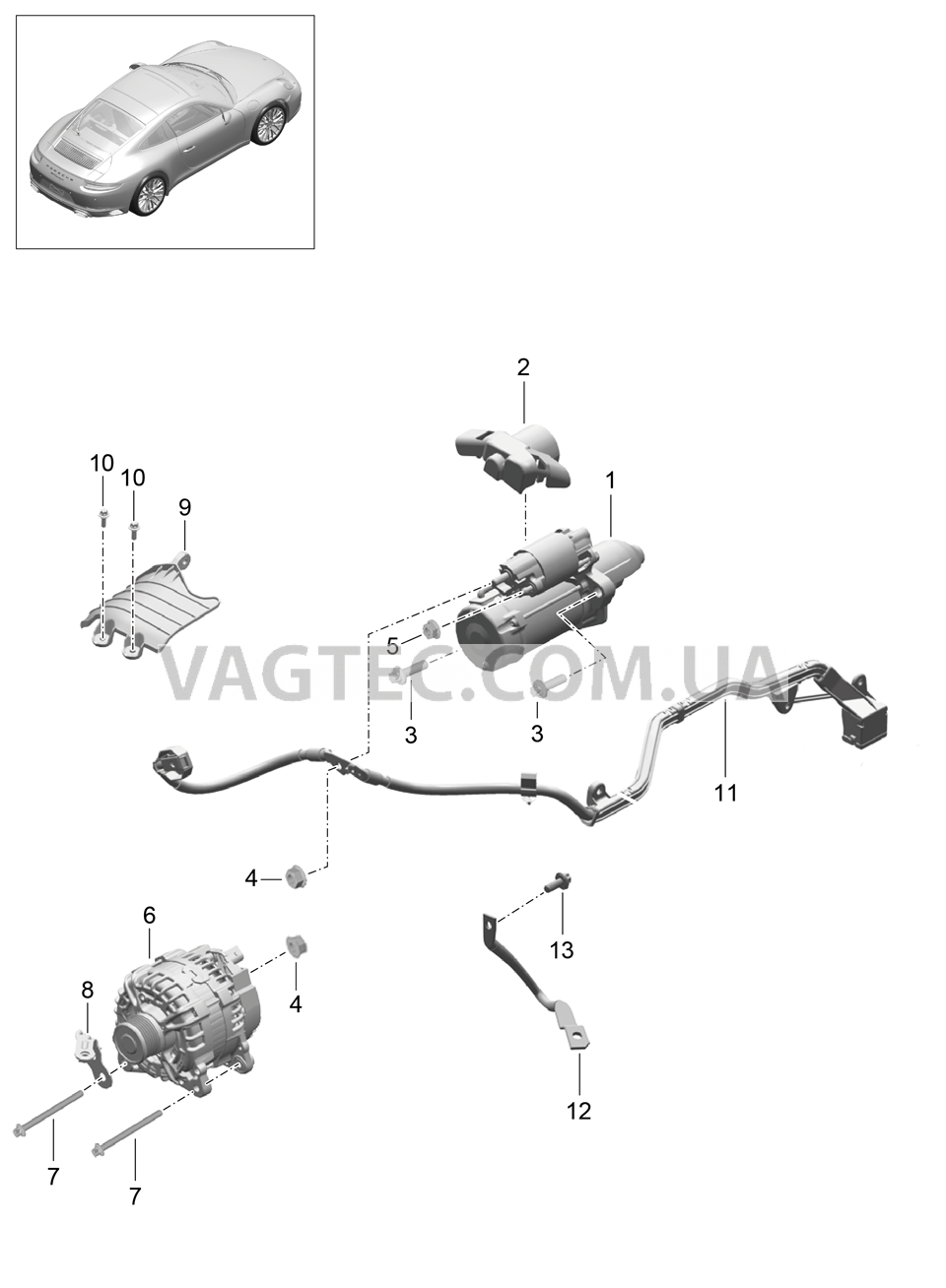 902-005 Стартер, Генератор, Кабель массы для PORSCHE 911.Carrera 2017-2018