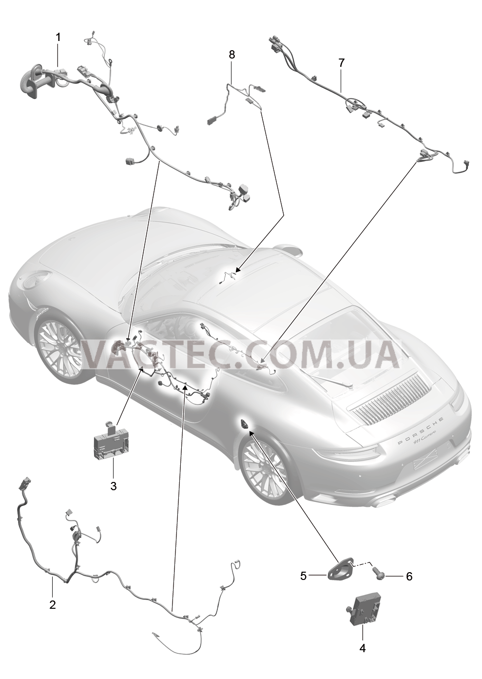 902-015 Жгуты проводов, Двери, Центральная консоль, Блок управления, Двери, Управление складным верхом для PORSCHE 911.Carrera 2017-2018