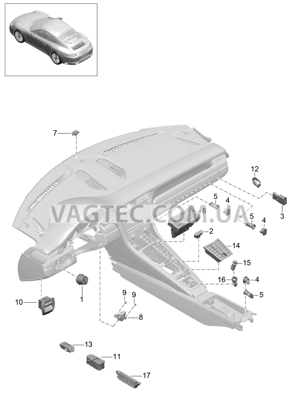 903-005 Выключатель, Панель управления, Кондиционер для PORSCHE 911.Carrera 2017-2018USA