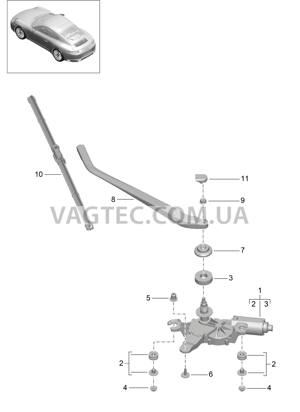 904-005 Задний стеклоочиститель для PORSCHE 911.Carrera 2017-2018