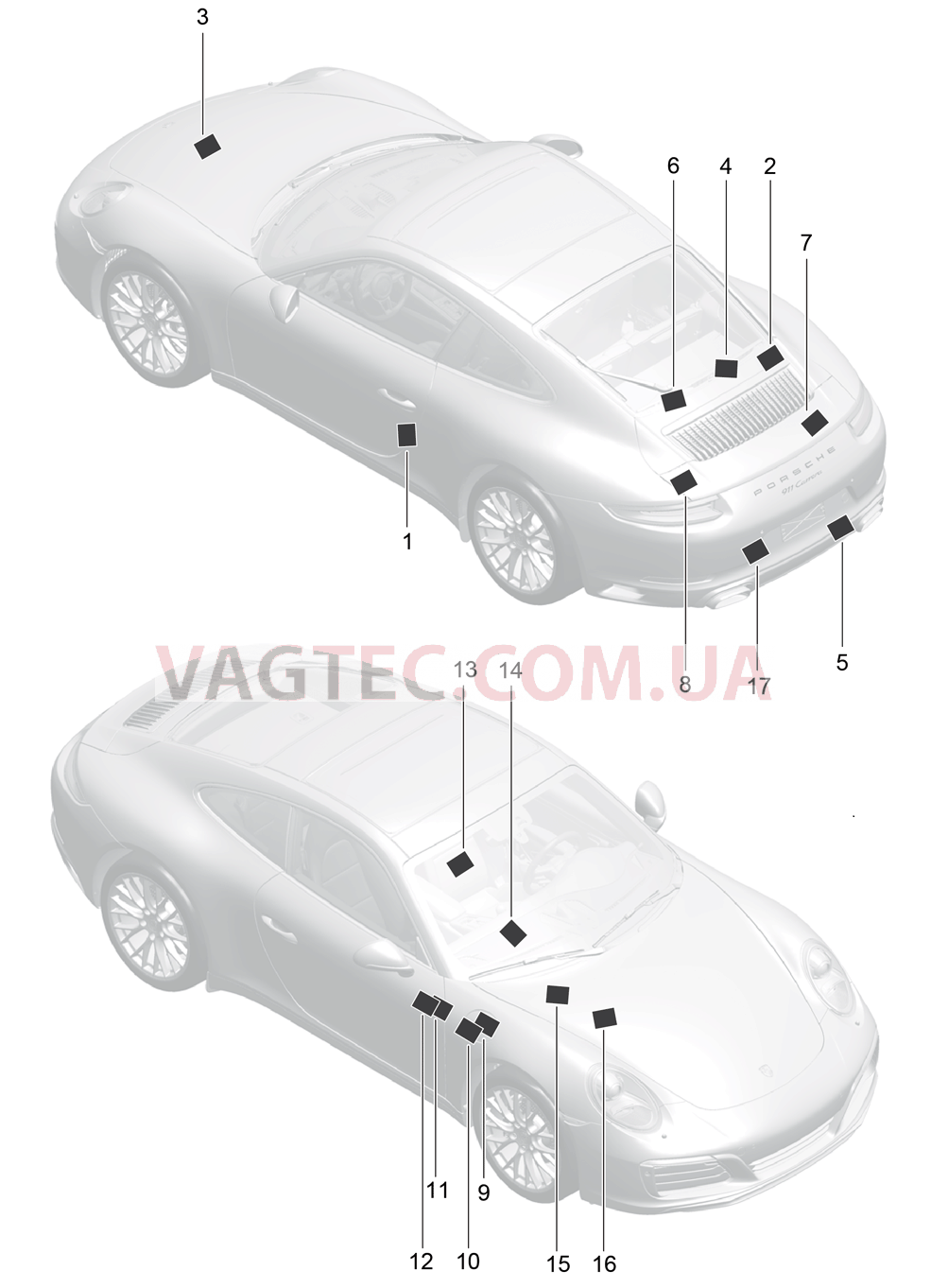 001-005 Наклейки для PORSCHE 911.Carrera 2017-2018USA