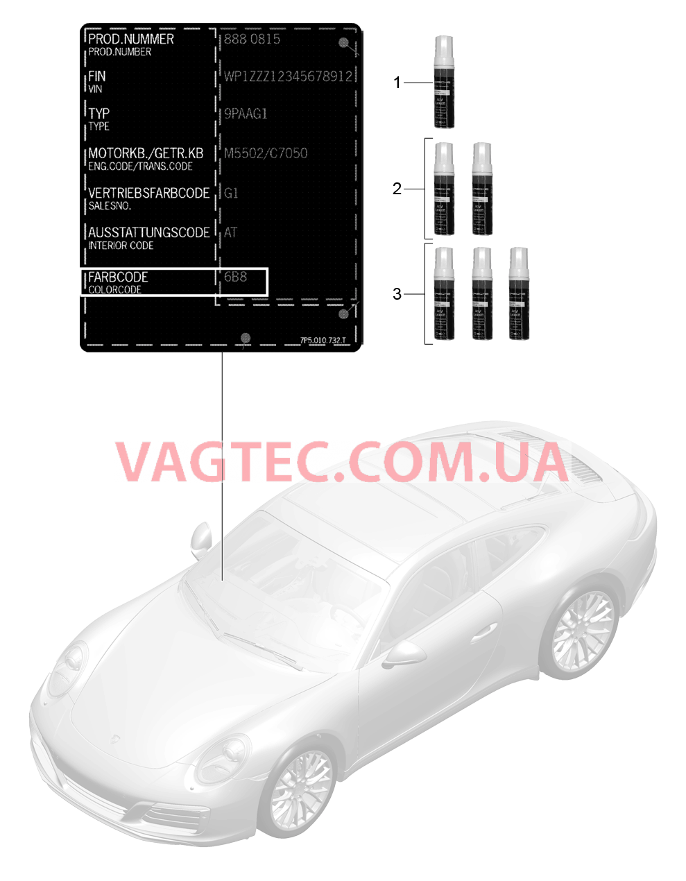 004-000 Лакировочный карандаш, Лакокрасочные покрытия для PORSCHE 911.Carrera 2017-2018