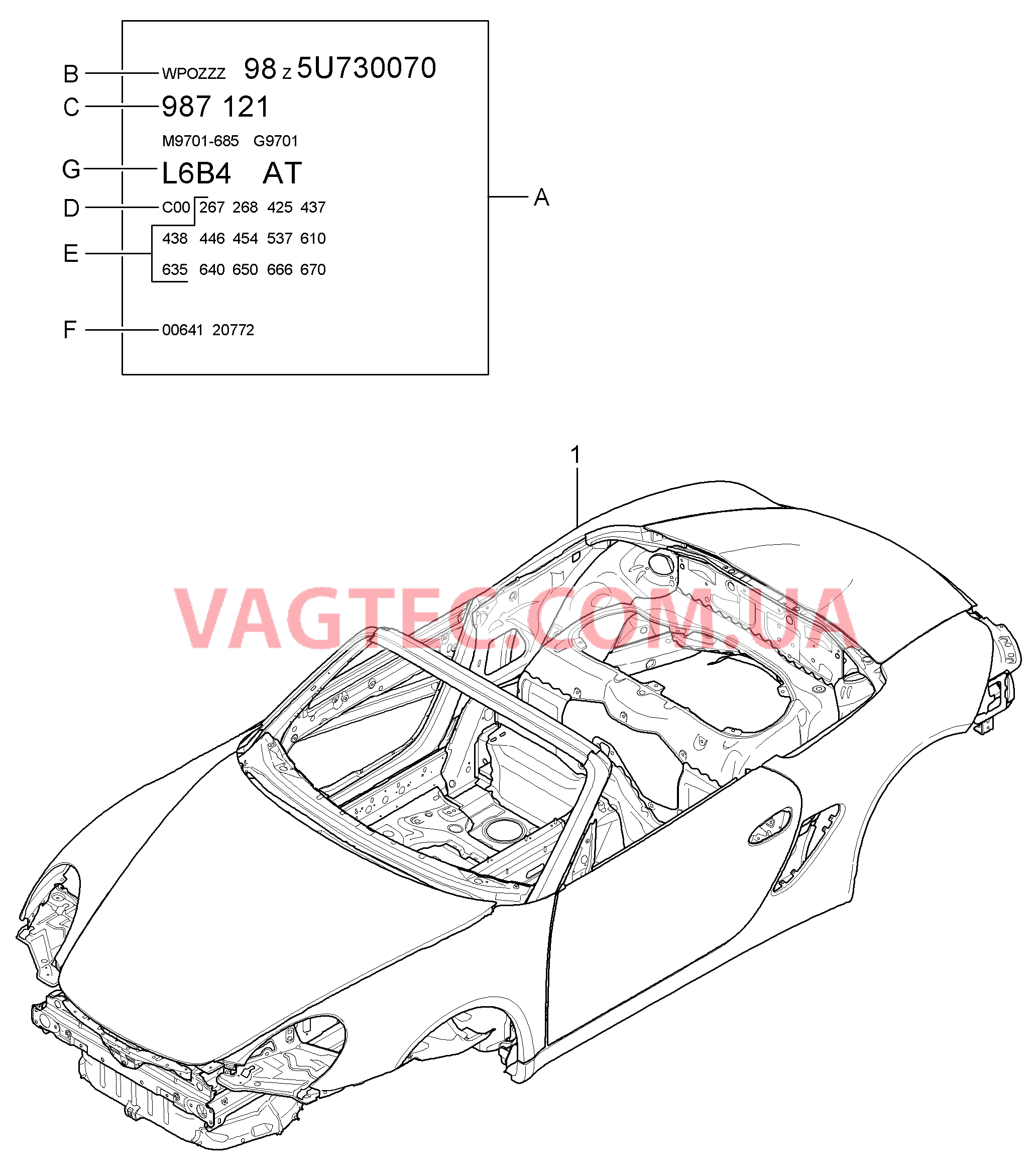 801-000 Силовая структура кузова для PORSCHE Boxster 2005-2008