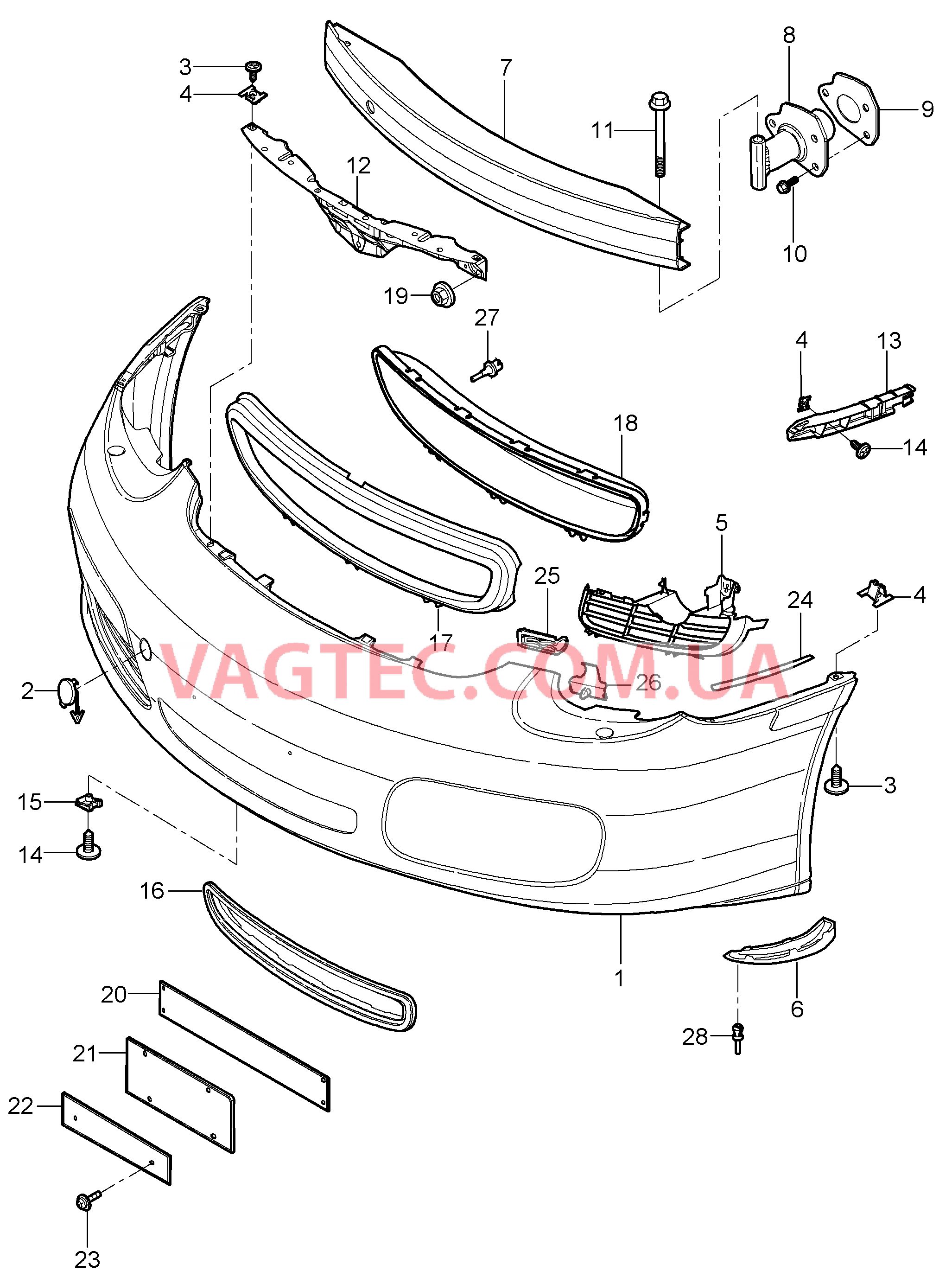 802-000 Бампер, передний для PORSCHE Boxster 2005-2008