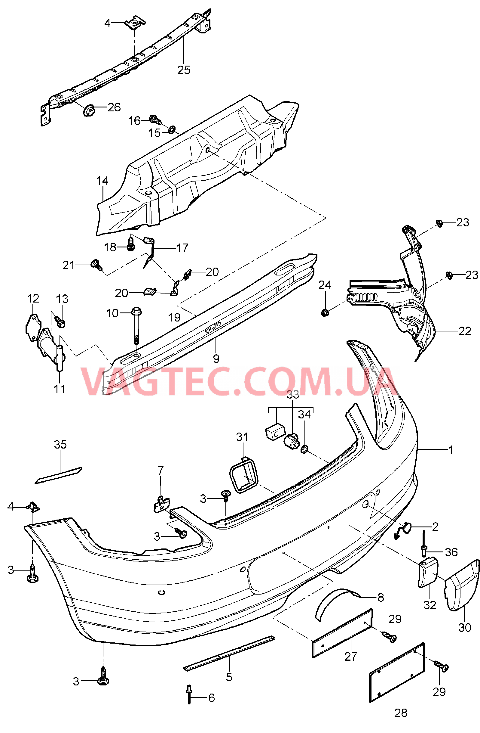 802-005 Бампер, задний для PORSCHE Boxster 2005-2008