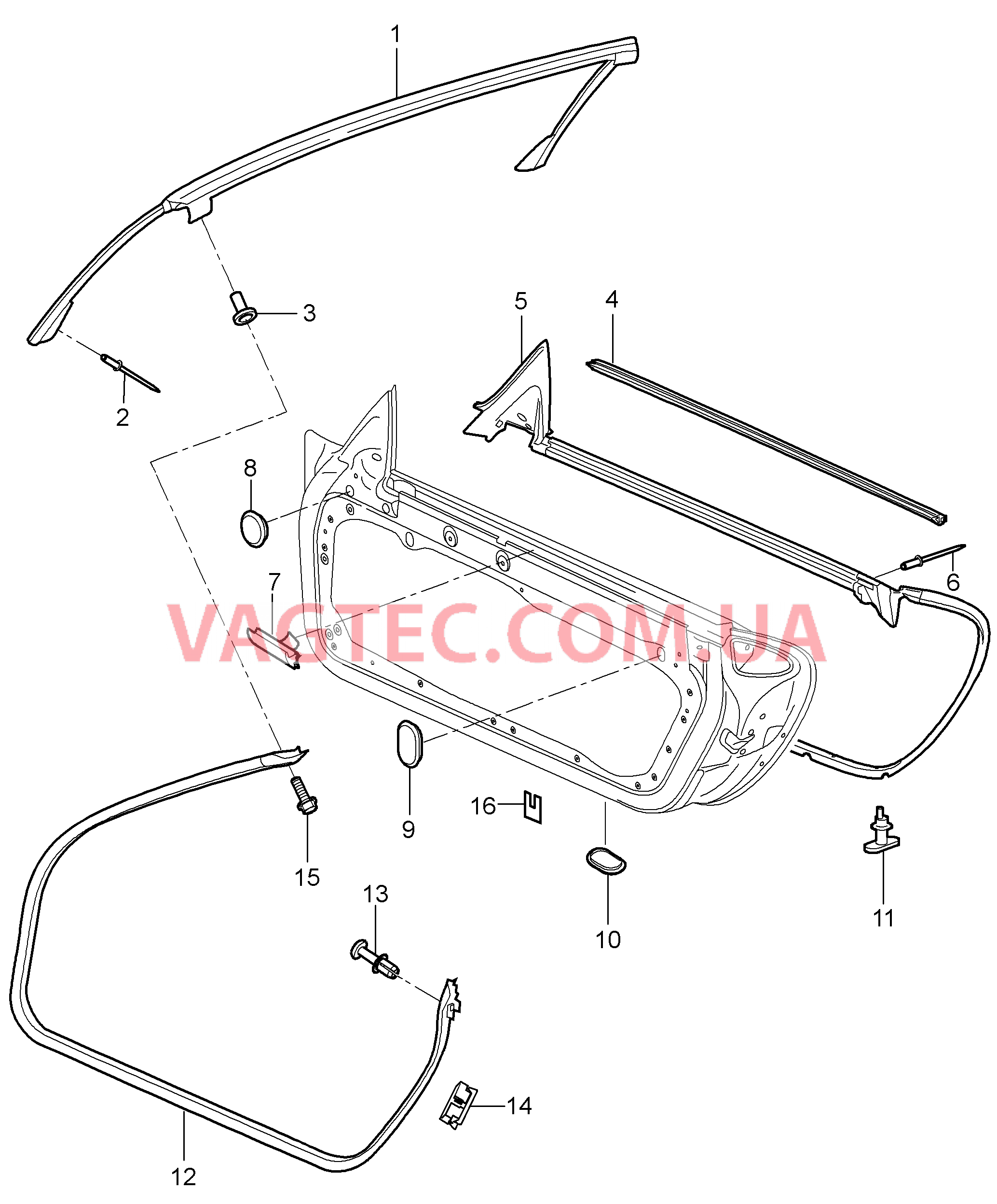 804-010 Дверн.уплотнитель, Прокладка, Рама ветрового стекла для PORSCHE Boxster 2005-2008USA