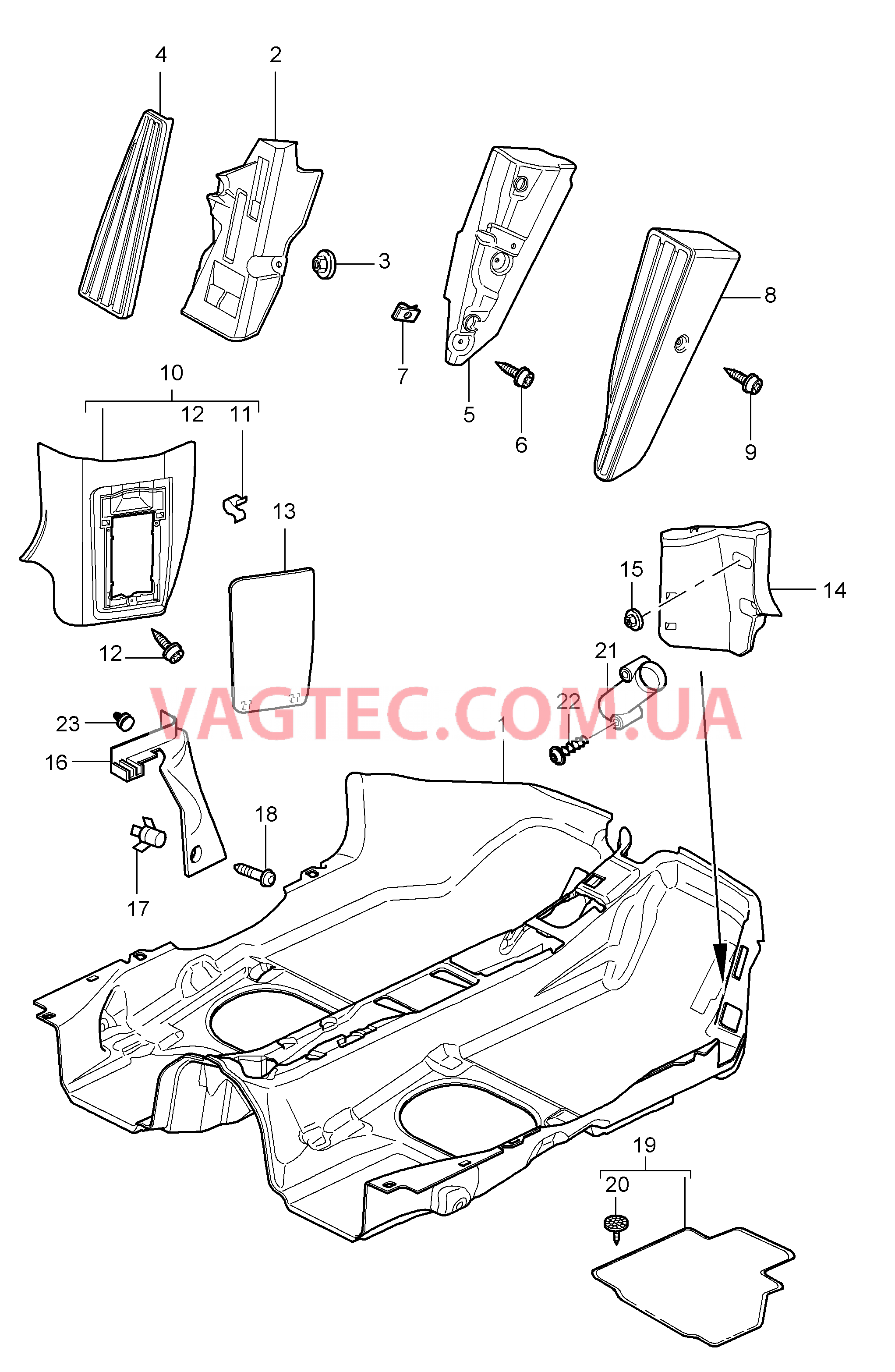 807-002 Оснащение салона, Накладка на днище, Обивки для PORSCHE Boxster 2005-2008